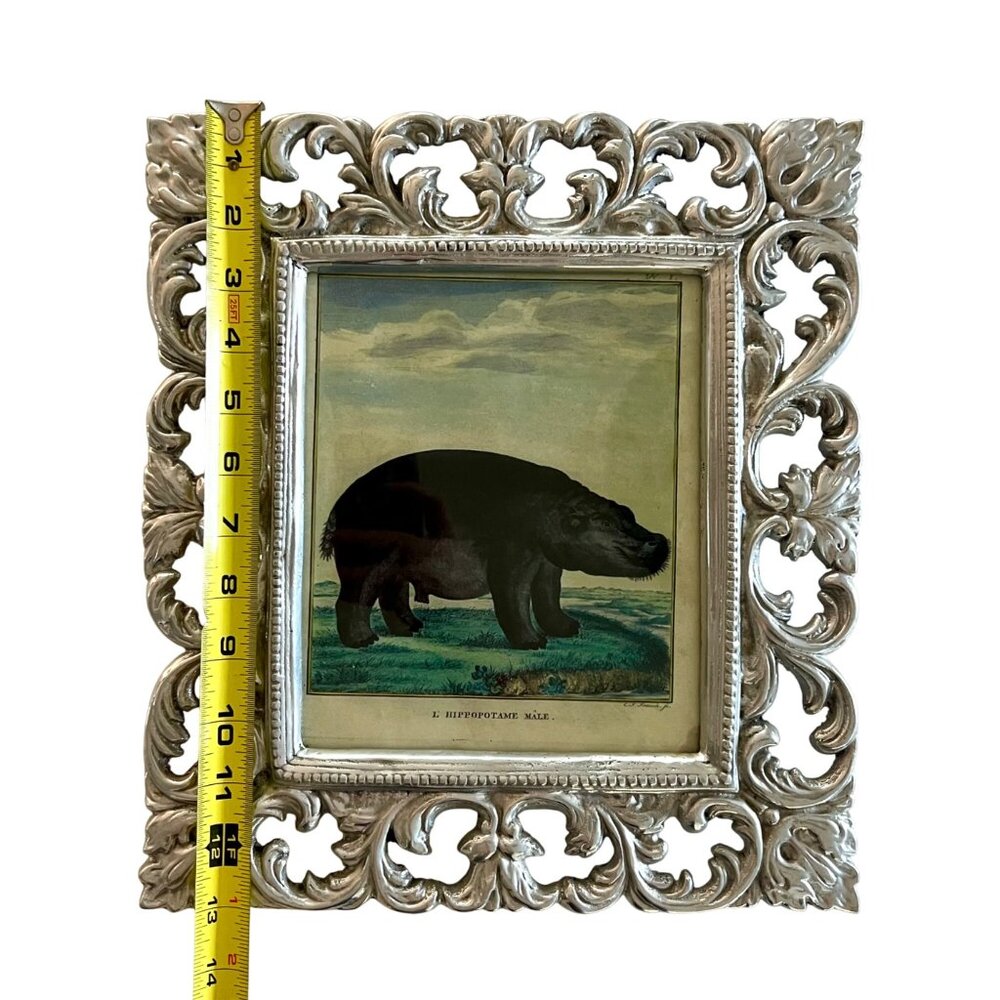 Large Pewter Ornate Picture Frame Hippopotamus Illustration Heavy 8 x 6.5" - Picture 6 of 11